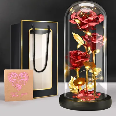 Image de Rose artificielle BoriYa, en verre, avec éclairage LED, cadeau pour la fête des mères, anniversaire, pour femme, amie