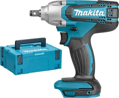 A Makita impact wrench and its storage case are shown against a white background.