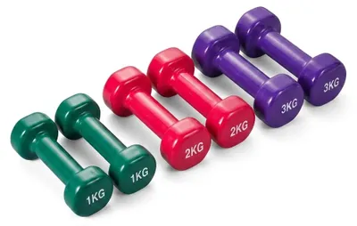 Produktbild von Vinyl Kurzhantel Set mit 3 Hantelpaaren für Fitness und Krafttraining, KI-generiertes Bild