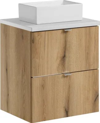 Produktbild von Badezimmerschrank 50 Cm Mit Weißer Platte Und Aufsatzwaschtisch