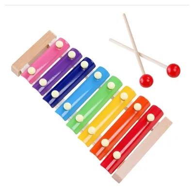 Image de Xylophone en bois naturel - Instrument de percussion avec 2 maillets en bois