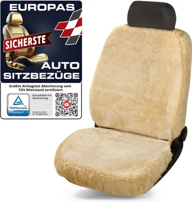 Produktbild von WALSER Lammfell Autositzbezug Monette, 100% Lammfell Sitzbezug für Auto, 1 Stück Lammfell Sitzbezüge Auto Vordersitze, Autositzbezug Lammfell, Autositzbezug Fell, Lammfell Autositz beige