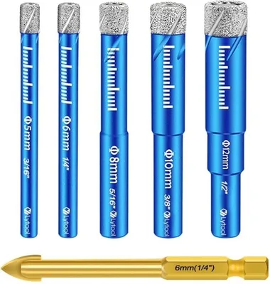 Obrázek produktu pro Diamantové vrtáky, diamantové vrtáky do dlaždic, vrtáky do porcelánových kameninových dlaždic, s 5, 6, 8, 10, 12 mm, 6 mm vrtáky do kovových dlaždic, vrtáky do keramiky, skla, žuly, mramoru, křemene