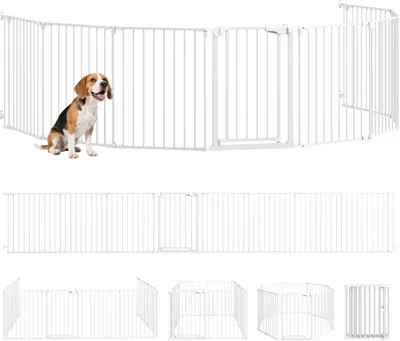 Produktbild von PawHut Welpenauslauf, 8-teilig Welpenlaufstall mit Tür, faltbar Hundelaufstall mit Doppelverriegelungssystem, 61x75 cm Freigehege für drinnen und draußen, für Kinder, kleine, mittelgroße Hunde, Weiß