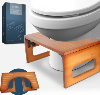 Produktbild von BUDDLEY® Toilettenhocker Bambus klappbar - Klohocker für die richtige Haltung - Toilettenhocker Erwachsene & Kinder - WC Hocker - Badezimmerhocker (Ba