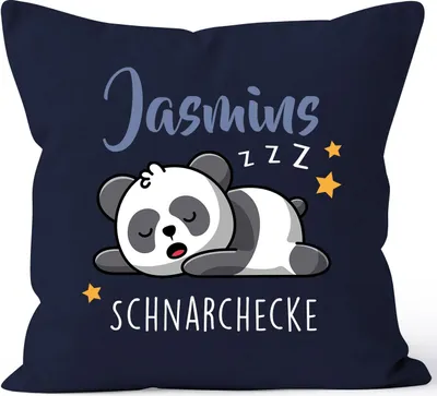 Produktbild von Kissen-Bezug Kinder mit Namen personalisiert Wunschname Schnarchecke Panda Namenskissen Kinder Baby SpecialMe® navy 40cm x 40cm