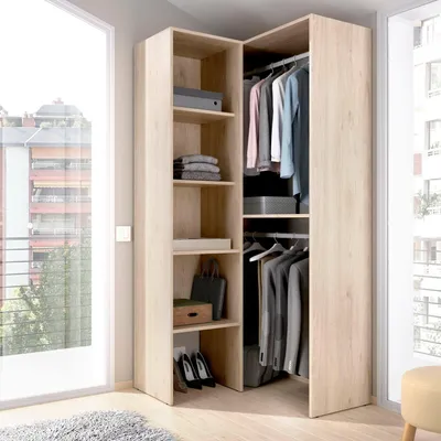 Produktbild von Kleiderschrank Dalmic, Struktur für begehbaren Eckschrank, Offene Eckgarderobe, 79x88h186 cm, Eiche