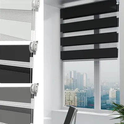 Produktbild von FIVMEN Doppelrollo Klemm fix ohne Bohren|Schwarz B90 x H220 cm|Duo Rollos für Fenster ohne Bohren|Sichtschutz und Sonnenschutz für Büro Wohnzimmer Küche Badezimmer