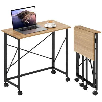 Produktbild von Klapptisch – Klapptisch mit Rollen – Kleiner Computertisch – Mit vier Rollen – Schreibtisch – Werkbank – Platzsparend – 80 x 40 x 75 cm – Eiche