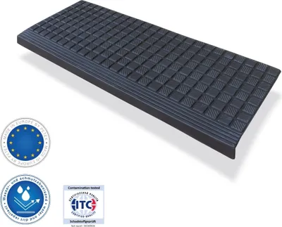 Produktbild von 1x Gummi Stufenmatte Treppenmatte für innen und außen, 64,5 x 25 cm, selbstklebend, rutschfest, antirutsch | PETEX