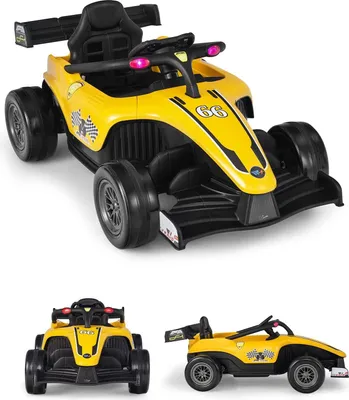 Produktbild von GOPLUS Elektrofahrzeug mit Fernbedienung, Kinder-Pedal-Gokart mit LED, Musik & USB/MP3 Schnittstellen, Kinderfahrzeug mit EIN-Knopf-Start für Kinder von 3-7 Jahre, 2-5 km/h (Gelb)