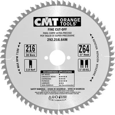 Produktbild von CMT Kreissäge HM 216x30x2,8/1,8 mm Z64 ATB 292.216.64M