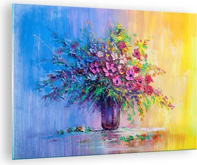 Produktbild von Bilder auf glas - Blumen Vase - 70x50cm - Glasbilder - Wandbilder - Bilder - Kunstdruck - zum Aufhängen bereit - Wanddekoration aus Glas - Glas Bilder - Wandbild auf Glas - Einteilig - GAA70x50-4117