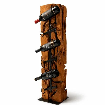 Produktbild von Exotischerleben Weinregal XILON aus massivem Teakholz – Weinständer Holz 100 cm für 6 Weinflaschen,handgefertigtes Unikat,Weinflaschenhalter Naturholz