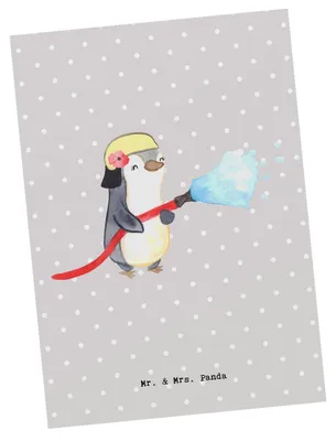 Produktbild von Mr. & Mrs. Panda bildkarte Feuerwehrfrau Herz - Grau Pastell - Geschenk, Grußkarte, Ansichtskarten, Ansichtskarte, Ausbildung, Feuerwehr, Freiwillige, Brandschutz