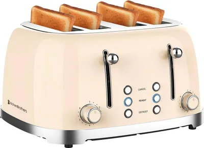 Produktbild von KitchenBrothers Retro Toaster - Toaster - 6 Bräunungsstufen - 4 Scheiben - 4 Extra Breite Schlitze - 1630W - Beige