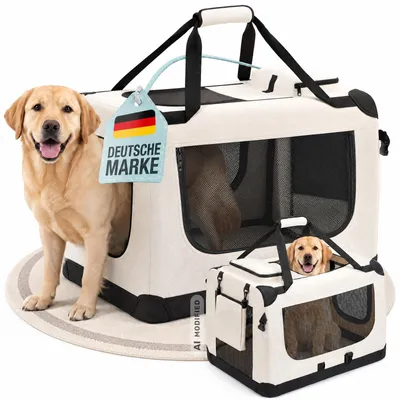Produktbild von Faltbare Hundebox Transporttasche Transportbox Auto Katze Hunde Kaninchen Beige Cream Große Kleine Box Bag Klein Tasche Transport 7 Größen S - XXXXL Petigi, Größe:XXXL (101 x 68 x 70 cm)