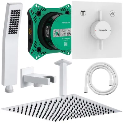 Produktbild von Hansgrohe und Jowi Unterputz Duschsystem Weiß, DuoTurn E, Duscharmatur, Regendusche, Kopfbrause, Deckenanschluss