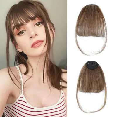 Produktbild von Clip in Pony Haare Haarverlängerungen Flat Bang mit Schläfen Echthaar Front Face Fringe Pony Haarteile Pony Extension für Frauen das Tägliche Tragen (Hellbraun)