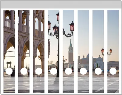 Produktbild von Wallario Ordnerrücken Sticker, selbstklebend für schmale Ordner, 8 Stück, Motiv Venedig - Dogenpalast, Markusplatz und San Giorgio Maggiore II