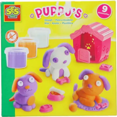 Produktbild von SES Creative 00505 Welpen mit Knete Formen - Gestalte Deine eigenen Tierfreunde - Inklusive 9 Zubehörteilen und Hundehütte - Für Kinder Ab 3 Jahren