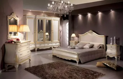 Image de Chambre à coucher Ensemble lit 2x chevets Armoire Penderie Commode Miroir