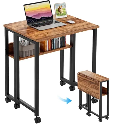 Obrázok produktu pre Skladací písací stôl na kolieskach s úložným priestorom (80x50 cm, hnedý)