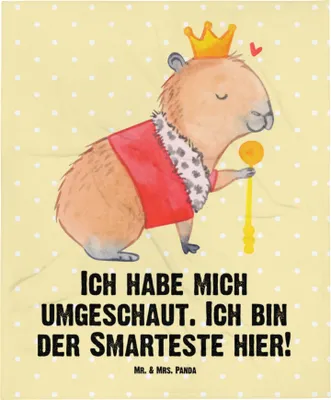 Produktbild von Mr. & Mrs. Panda Babydecke Capybara König - Gelb Pastell - Geschenk, Plaid, Kinderdecke, Lustige Sprüche, Schlummerdecke, Fleecedecke, Erstlingsdecke