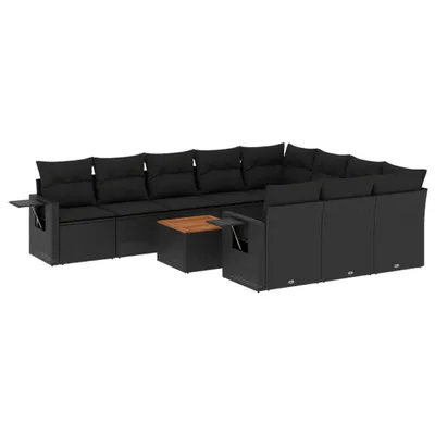 Immagine prodotto di vidaXL Set di divani da giardino da 11 pezzi con cuscini in polirattan nero