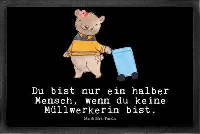 Produktbild von Mr. & Mrs. Panda fußmatte Müllwerkerin Herz 50 x 75 cm - Schwarz - Geschenk, Spruch, Schmutzmatte, Müllfrau, Lustig, Gummimatte, Witzig, Bodenvorleger, Schmutzfangmatte