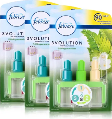 Produktbild von Procter & Gamble Febreze 3Volution Raumduft Nachfüller Frühlingserwachen, 3er Pack á 20ml, 3-Kammern-System, geruchsentfernend, für bis zu 90 Tage kontinuierliche Frische (bei 12h Nutzung täglich)