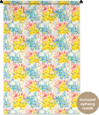 Produktbild von MuchoWow® Wandteppich Wandbehang Blumen - Vintage - Farben 90x135 cm Tapisserie Dekoration Wandtuch - Baumwolle - Wandskulptur