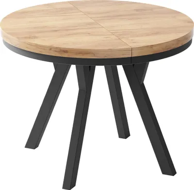 Produktbild von Designer Runder Ausziehbarer Esstisch - Loft-Stil, Industriell, Platzsparend - Schwarze Beine - 90 bis 170 cm - für 4-8 Personen - Hergestellt in EU - Wotan Eiche - 170 cm