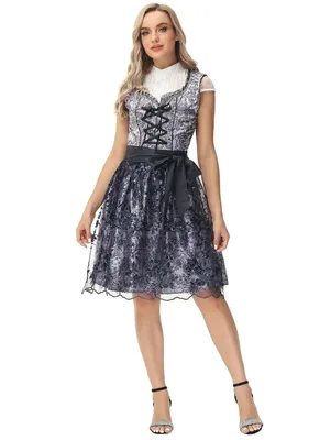 Produktbild von 3-tlg. Dirndl inkl. Schürze und Bluse Dirndkleid Trachtenkleid, Silber, Gr. S/M