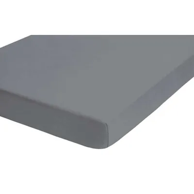 A close-up view of a gray fitted sheet, showing its texture and elasticized edge.