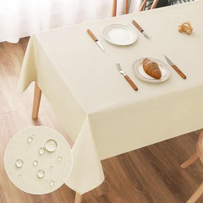 Produktbild von Beige Polyester Tafelkleed 135x180cm Linnenlook Waterafstotend Krasbestendig voor Woonkamer, Eetkamer, Balkon, Tuin