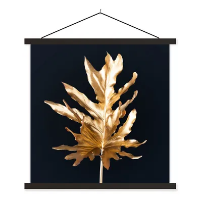 Produktbild von MuchoWow® Textilposter Blätter - Gold - Herbst - Natur - Luxus 120x120 cm mit schwarzem Rahmen - Aufhängungsset