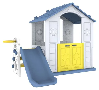 Image de Ramiz ZOG.CHD-501B Maisonnette pour enfants avec toboggan et panier, 3 en 1, toit bleu