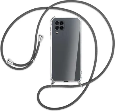 Produktbild von Handykette Backcover-Schutzhülle mit Band (Metall silberfarben) für Samsung Galaxy M32 (M325) - dunkelgrau