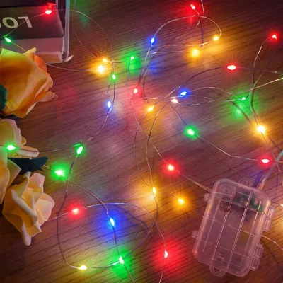 LED-Lichterkette 5 m, 50 bunte LEDs, IP44, batteriebetrieben