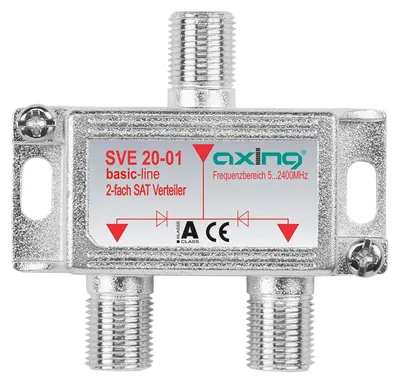 Obrázok produktu pre Axing SVE02001, Rozbočovač, 75 ohm, 5 - 2400 MHz, Strieborná, 1 kusov, 1x F-type