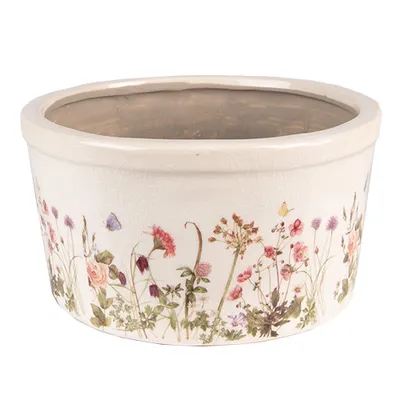 Image de Clayre & Eef Pot de fleurs Ø 19x10 cm Rose Beige Céramique Fleurs