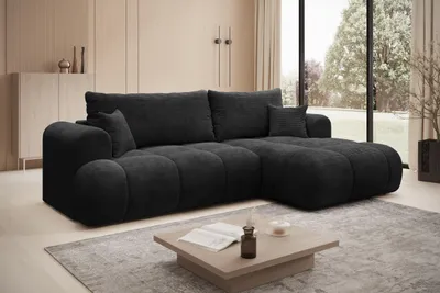 Produktbild von Ecksofa TREVIO Rechts in Schwarz Stoff POSO 260 × 93 x 165 cm – Modernes Designsofa mit Ottomane