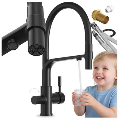 Produktbild von Granitan | Küchenarmatur Malta - Schwarz - Gesamthöhe 410 mm - 360° Drehbar - Wasserfilterarmatur