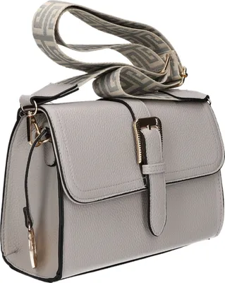 Produktbild von Graue Abendtasche aus Kunstleder, Überschlagtasche mit abnehmbarem Schultergurt, 22x16x7cm