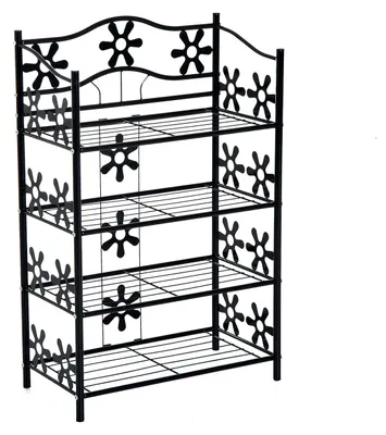 Productafbeelding van Schoenenrek, plantenrek, bloemenrek, vrijstaande plank, standaard, 4 lagen, metaal, 59,5 x 30 x 92 cm, zwart