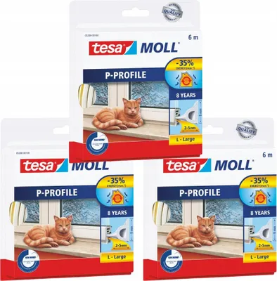 Obrázok produktu pre TESA samolepiace tesnenie okien z PVC, gumové, P-profil, biele, 6 m x 3 ks.