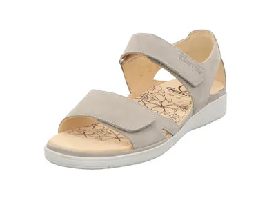 Produktbild von Damen Sandalen Grau mit floralem Muster, zweifach verstellbar und Klettverschluss