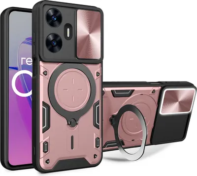 Produktbild von Handyhülle für Realme C55 Dual-Layer Stoßfest Rüstung Hülle mit Dia Kameraschutz und Kreisförmig Ring Ständer Roségold