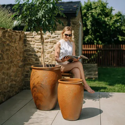 Produktbild von Provencelia Keramik Pflanzkübel Poseidon Bronze, Ø36 x H52 cm, frostbeständig, handgefertigt, glasiert, Outdoor, Garten, Terrasse, winterfest